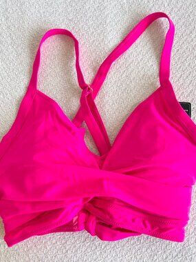 Blooming Jelly bikini top neon pink criss cross twist Medium tie swim swimsuit